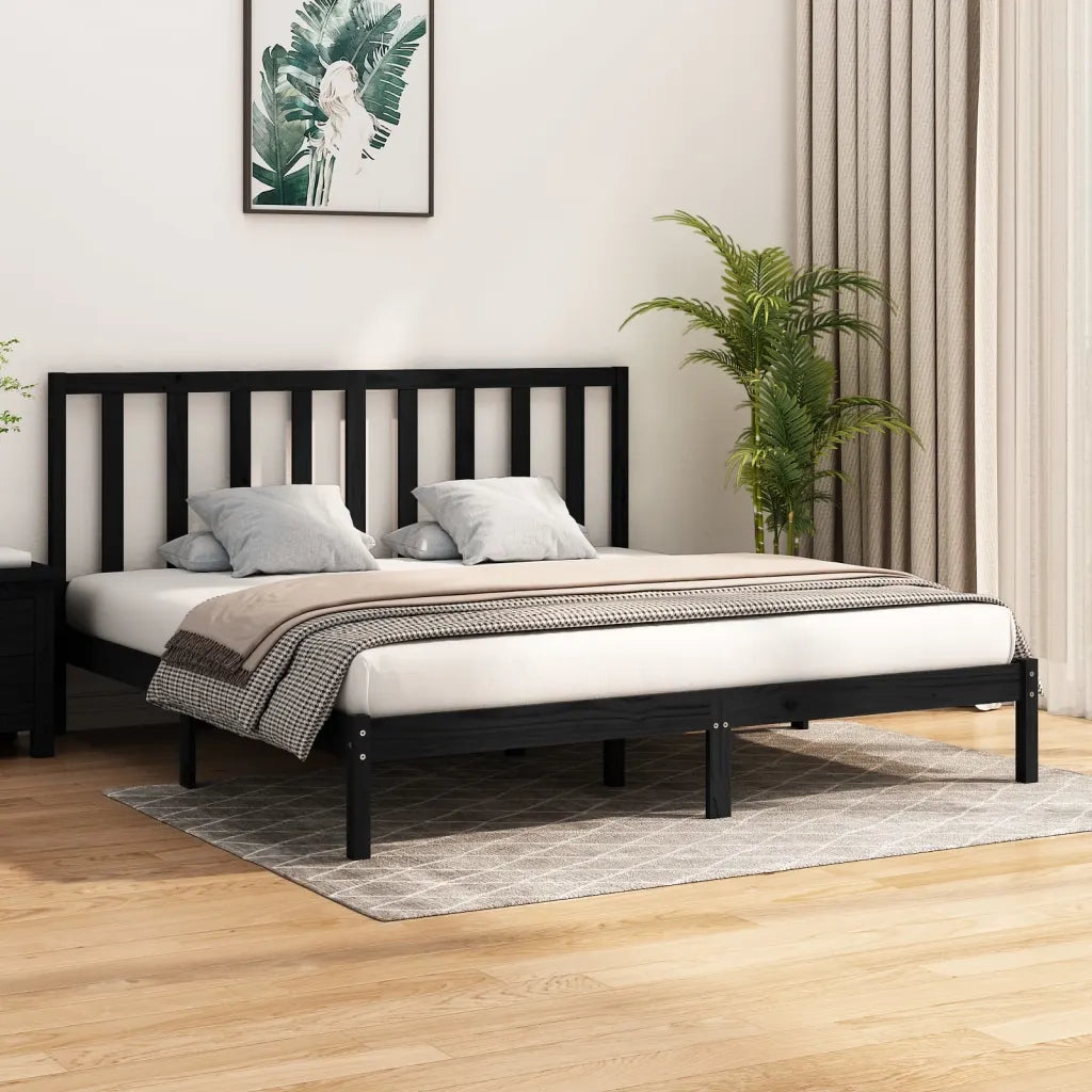 Giroletto-Struttura Letto Nero in Legno Massello di Pino 200x200 cm 328756