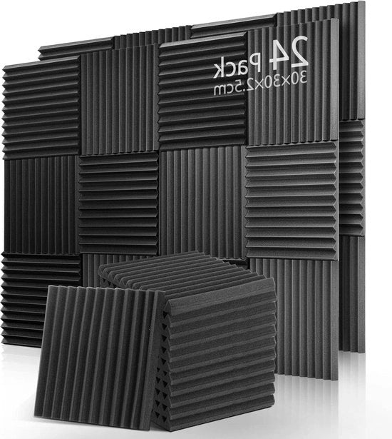 24 Pezzi di Pannelli Dempenti Acustici - Tappeti Acustici a Schiuma - Assorbitori di Suono - Riduzione dell'Eco - per Studi di Registrazione e Studi Caseari - 30 x 30 x 25 cm pannelli acustici