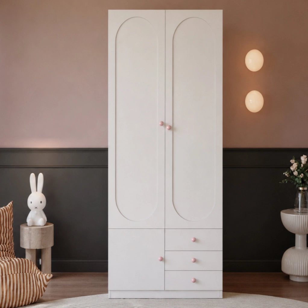 ARMADIO 2 Ante con 3 Cassetti 80x50x200 cm Bianco MDF