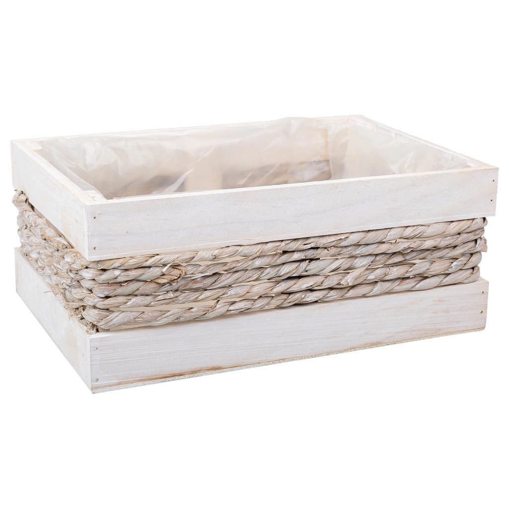 Cesto in legno e corda bianco 30x20x12/27h
