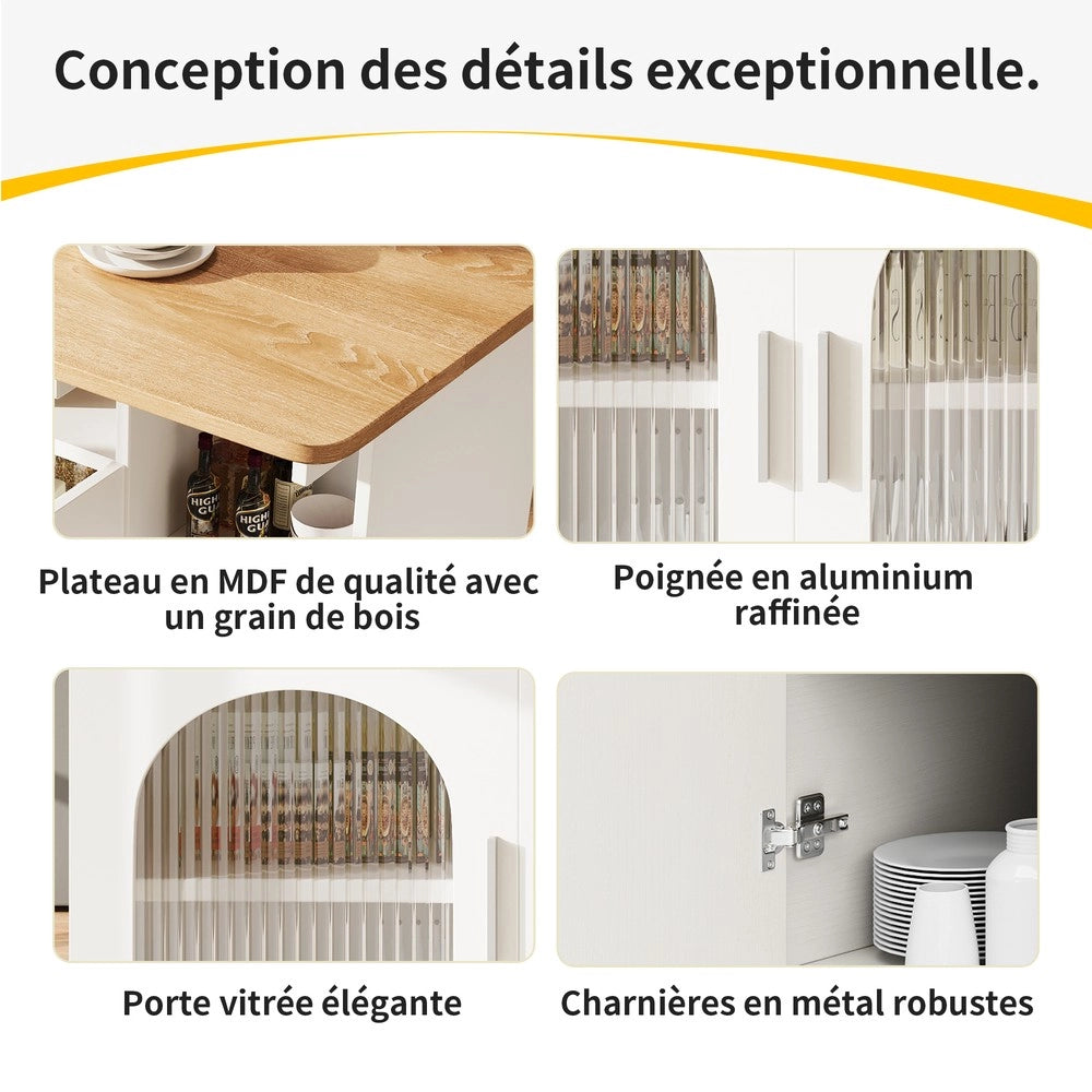 Isola Cucina Multifunzionale con Buffet e Ruote ¨C Xylo ¨C Bianco, Legno, Piano Estraibile