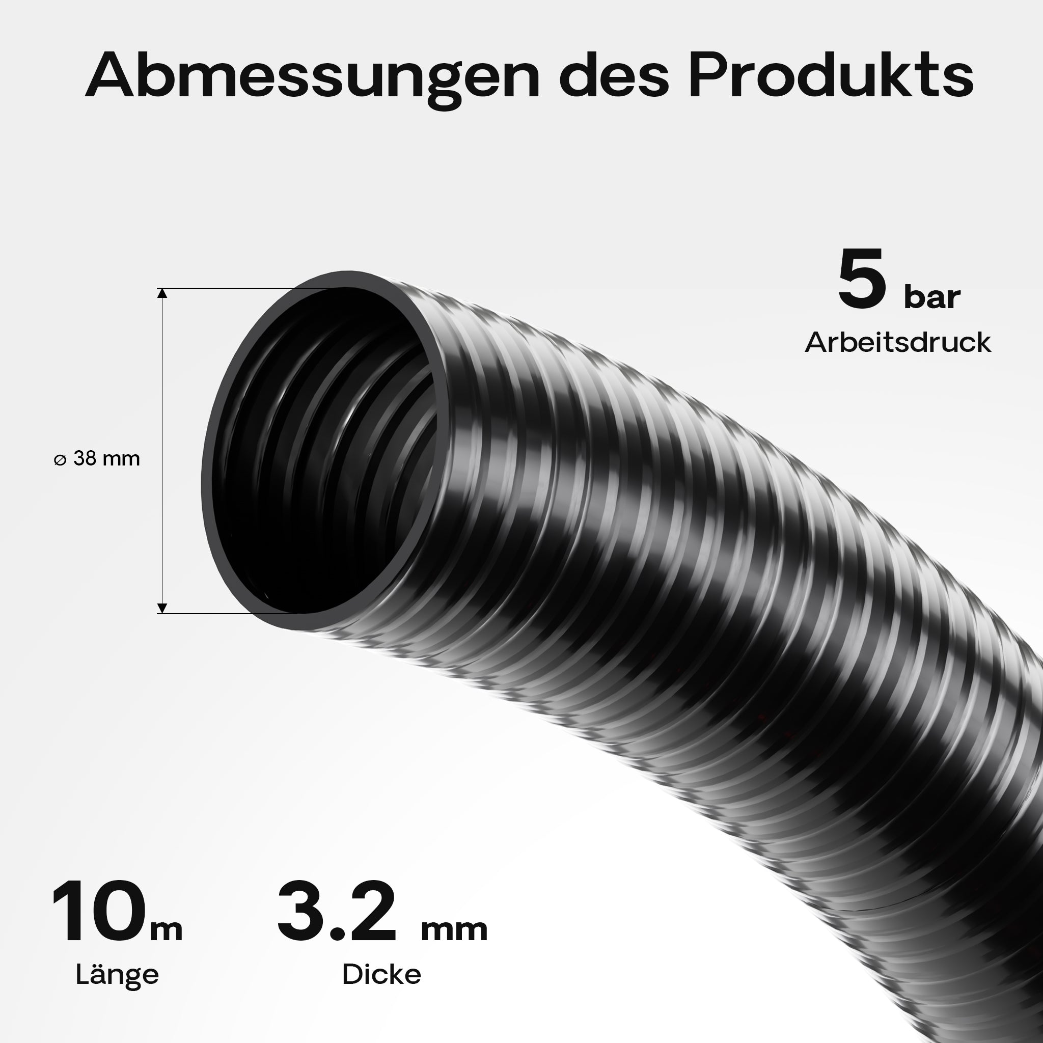 Tubo spiralato per aspirazione, nero, da 10m 38mm (1 1/2") per pompa da laghetto