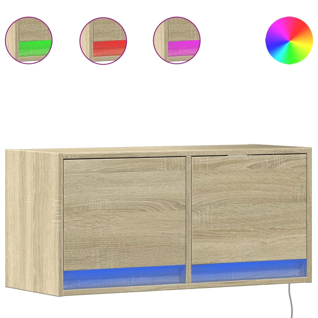 Mobile TV multimediale mensola TV credenza mobile TV sala da pranzo soggiorno parete attrezzata per camera da letto con luci LED rovere Sonoma 80 x 31 x 35 cm marrone 02_0028025