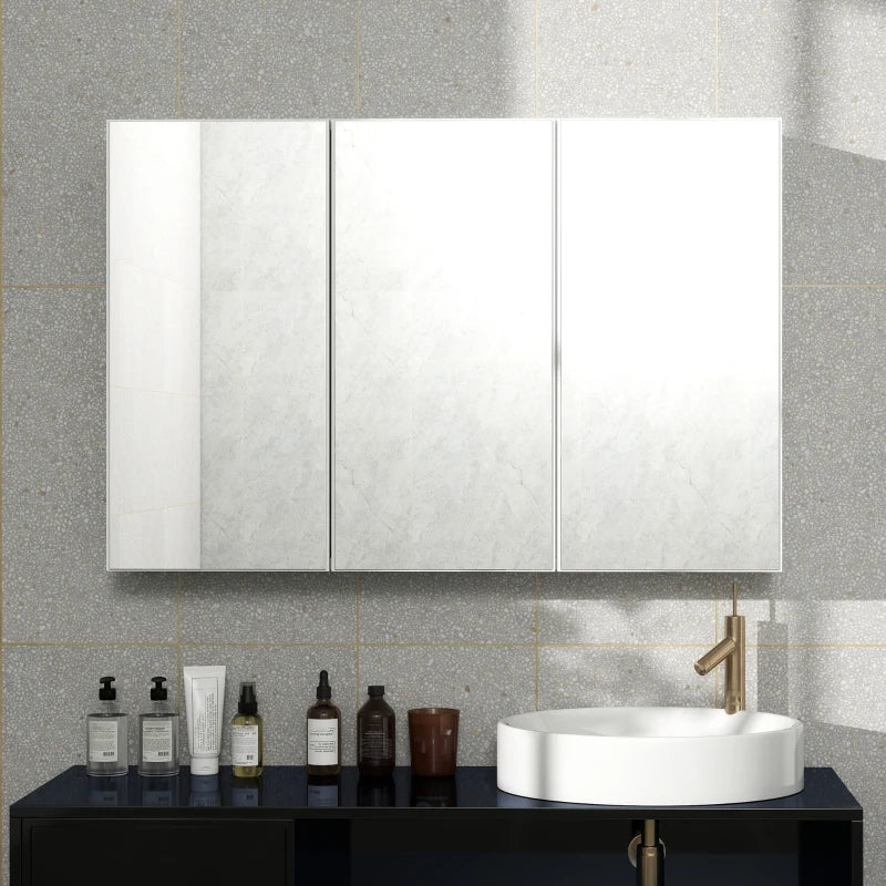 Mobile specchiera da bagno con 3 ante a specchio, pensile, 90 x 15,5 x 60 cm, bianco