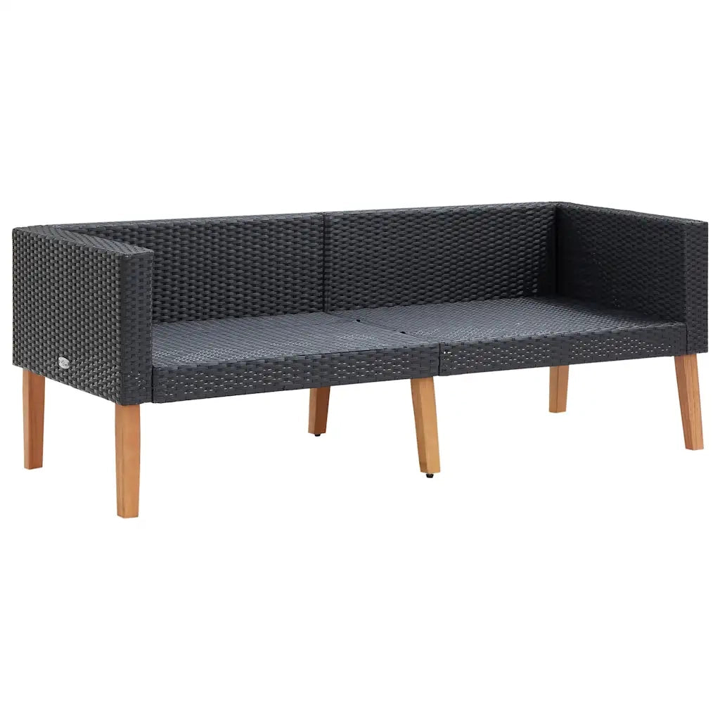 Divano da Giardino a 2 Posti con Cuscini in Polyrattan Nero 310216