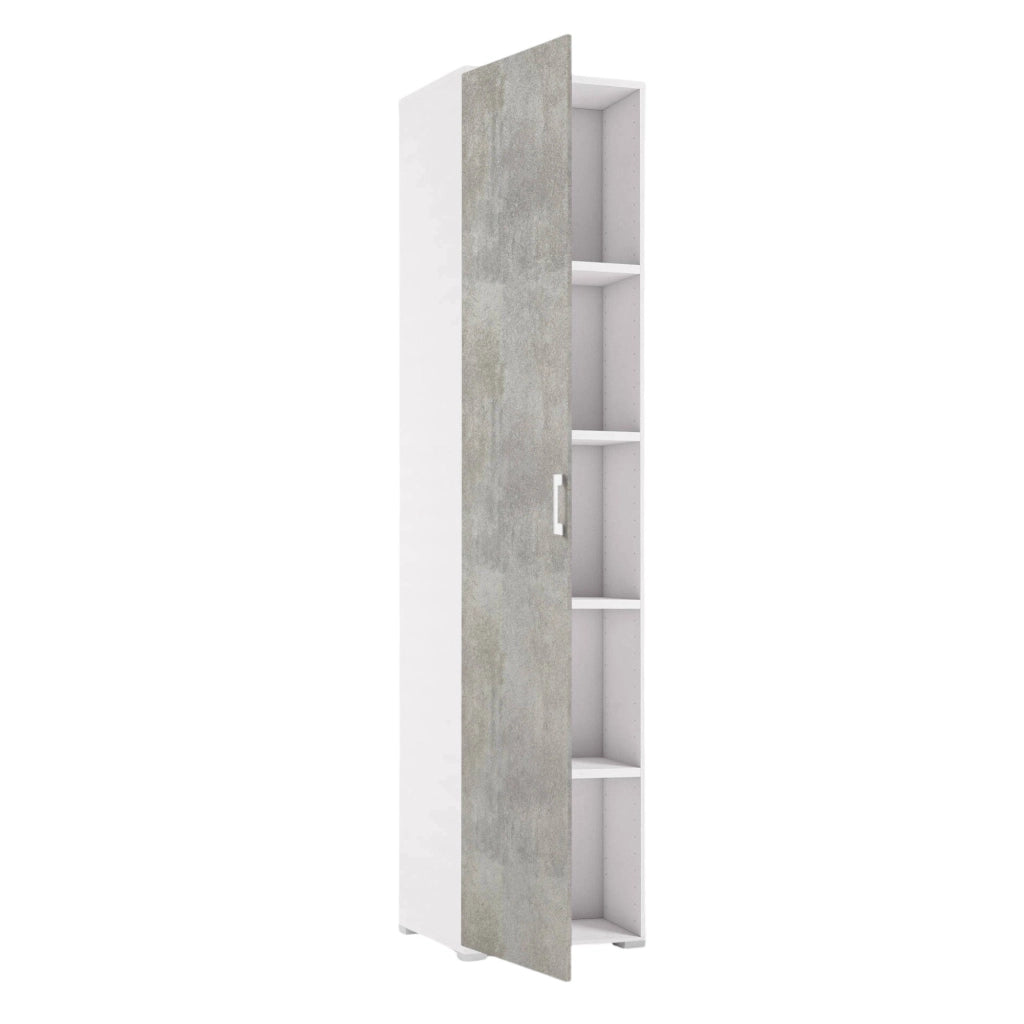 Aloise, Armadio Multiuso 1 Anta 4 Ripiani Made in Italy, 45x195h cm Grigio Cemento