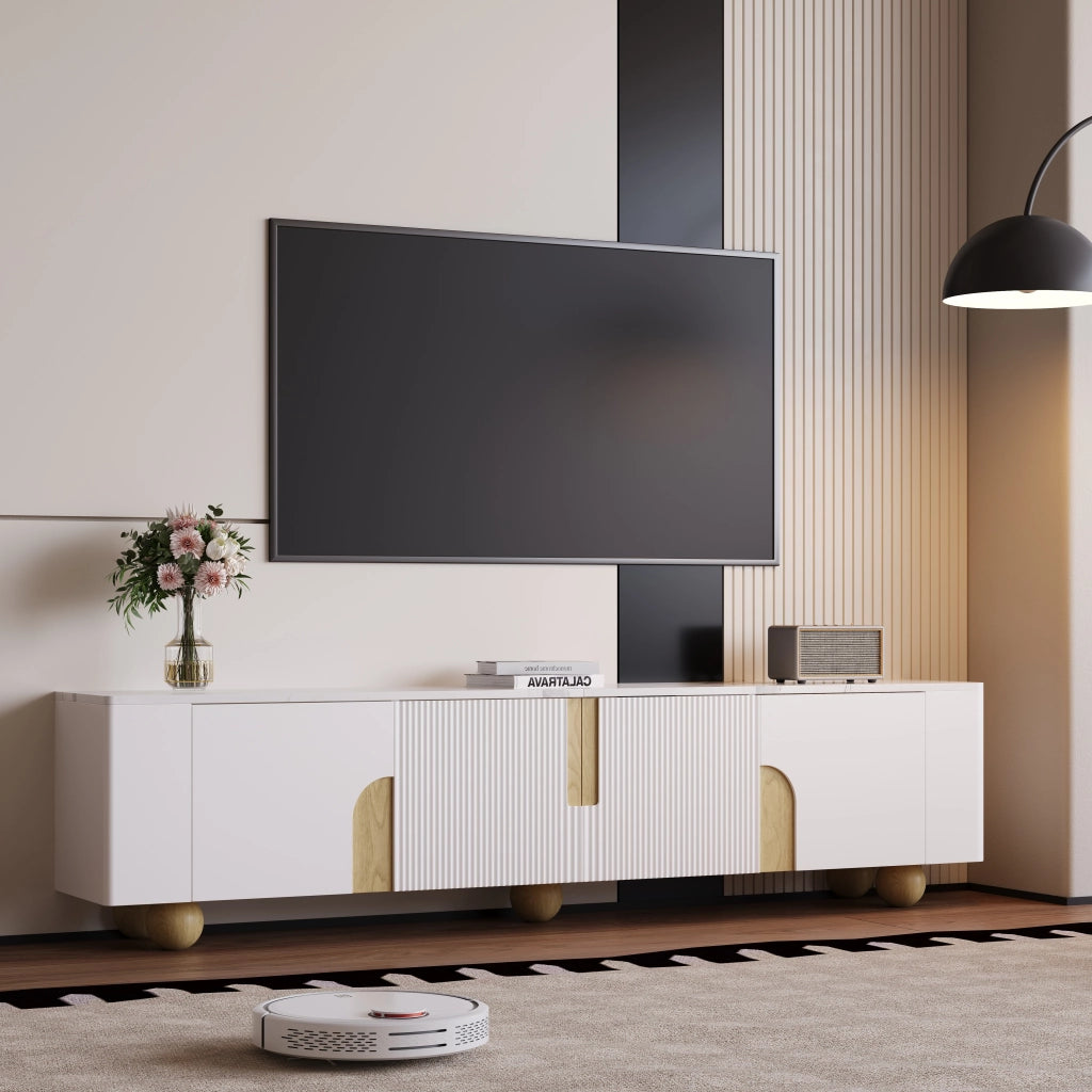 Mobile TV bianco 180 cm - Zephmum- 4 ante design elegante superficie effetto marmo