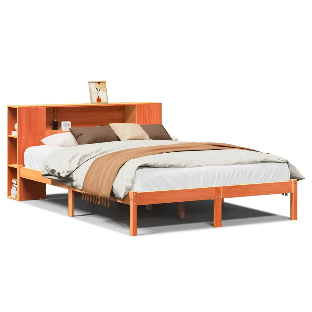 Letto Libreria senza Materasso Marrone Cera 150x200 cm in Pino 3321555