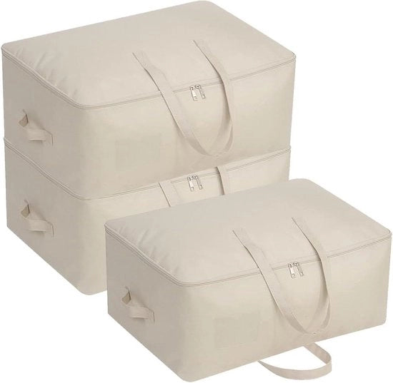 Borsa di Stoccaggio di Abbigliamento Transpirante con Maniglie per Alzamento Facile - Organizzatore di Armadio con Etichetta di Tasca Beige.