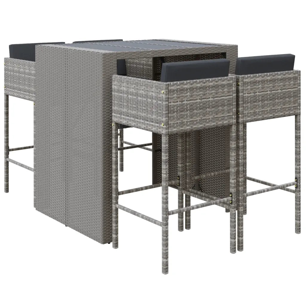 Set Bar da Giardino 5 pz con Cuscini in Polyrattan Grigiocod mxl 77124