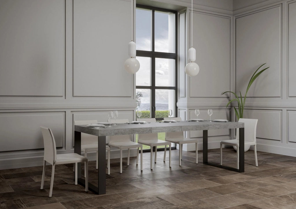 Tavolo allungabile 90x160/420 cm Tekno Premium Cemento telaio Antracite