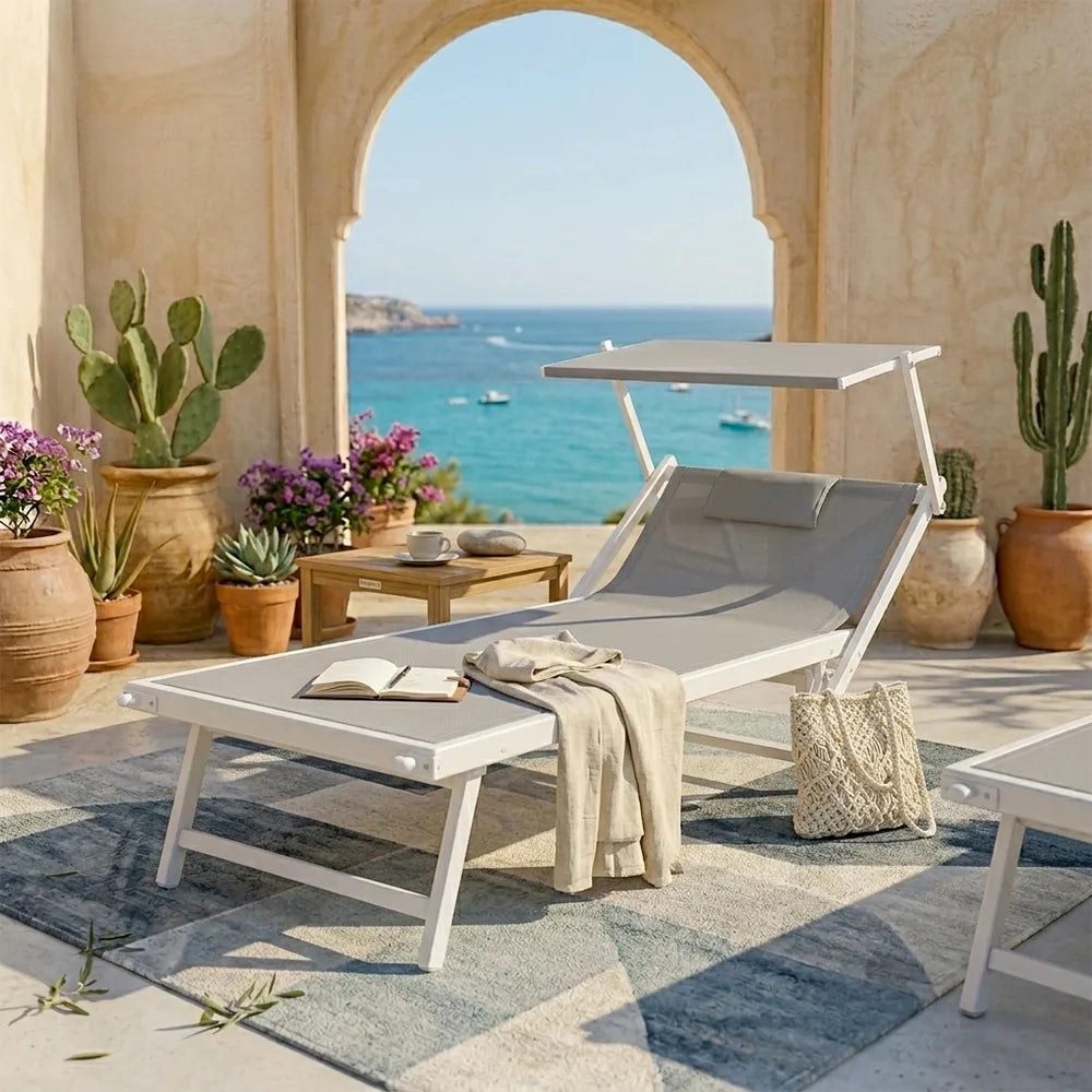 Lettino Mare L-Mediterraneo PLUS - Grigio/Bianco