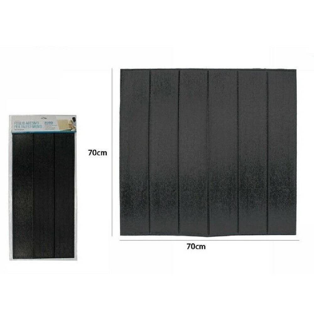 Trade Shop - Piastrella Mattonella 3d Adesivo Parete Muro Pannello 70x70cm Legno Nero 71103 -
