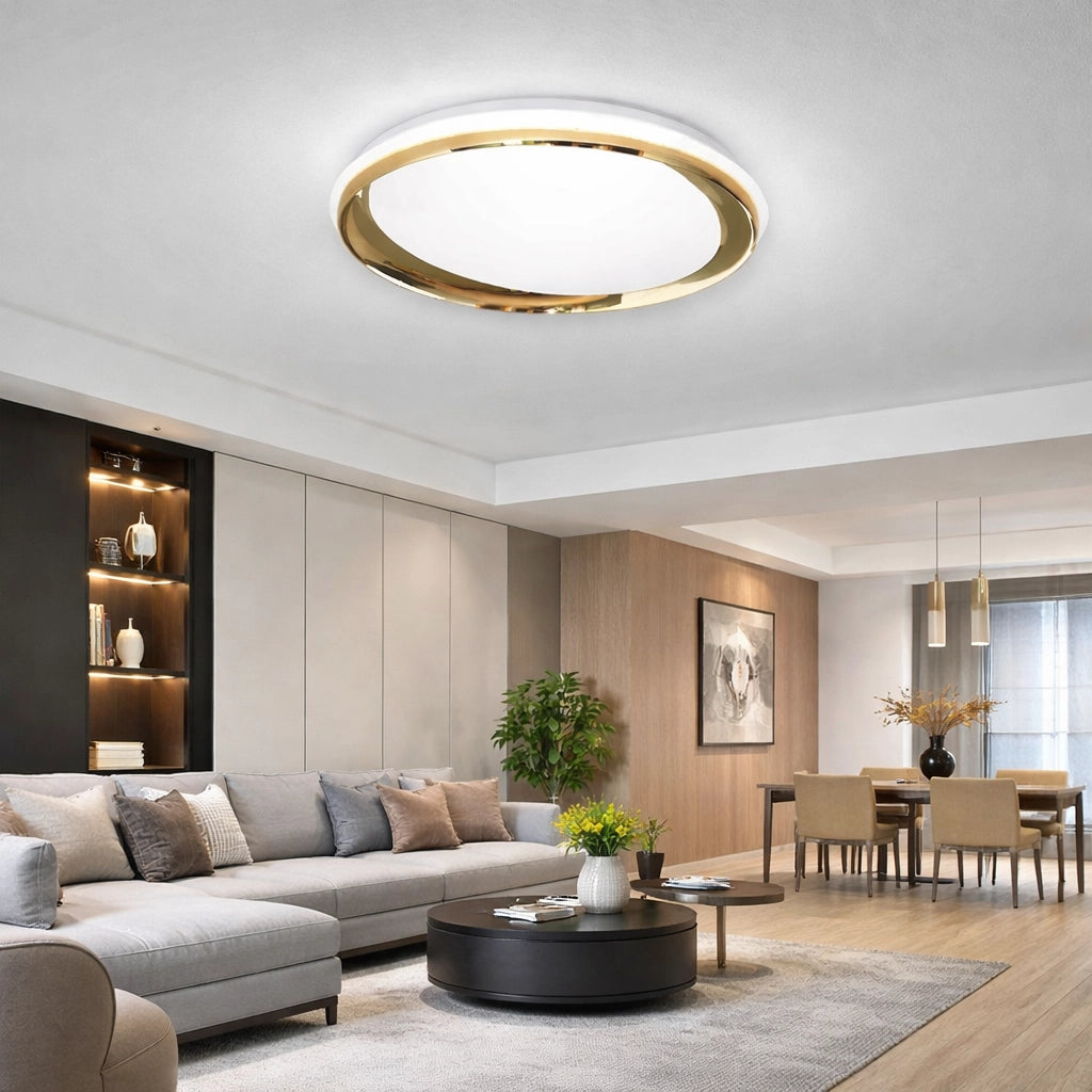 Plafoniera LED Rotonda 49cm Oro e Bianca 46W 3680LM CCT Switch 3000K 4000K 6500K Soffitto Interno Metallo Acrilico IP20