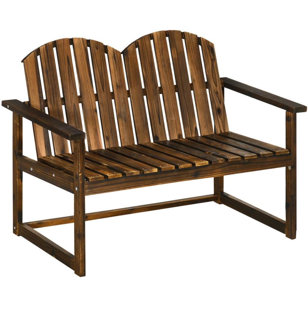 Panca da giardino a 2 posti in legno di abete carbonizzato; 114x63x86 cm; marrone