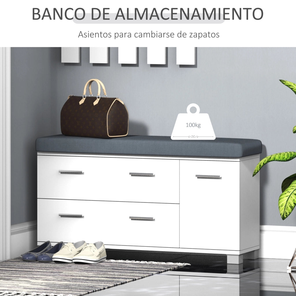 Mobile da Ingresso con Specchio e Appendiabiti ¨C Xylo ¨C Bianco con 3 Ganci 2 Cassetti