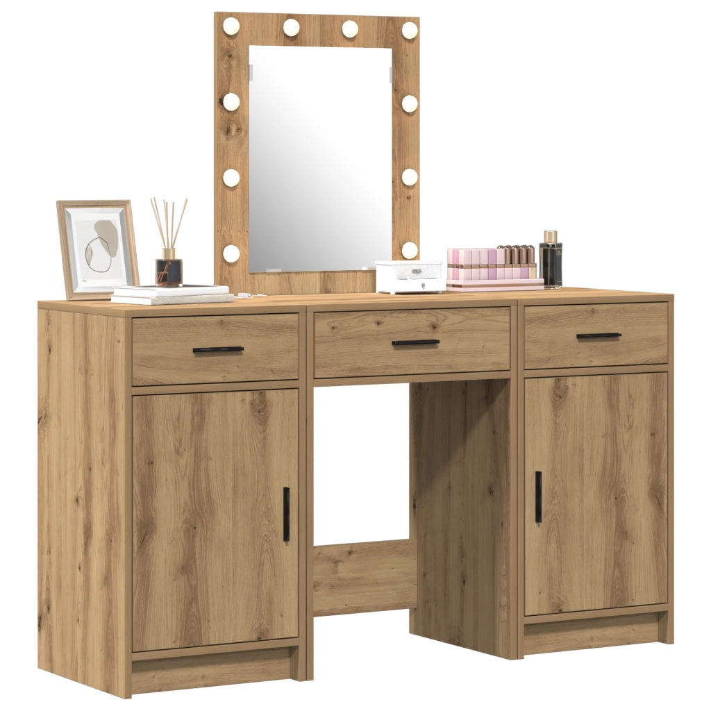 Set da Toeletta 3 Pezzi con LED in Legno Ingegnerizzato Rovere di