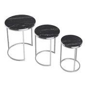 Set di 3 tavolini rotondi impilabili in marmo nero e argento 03_0008378