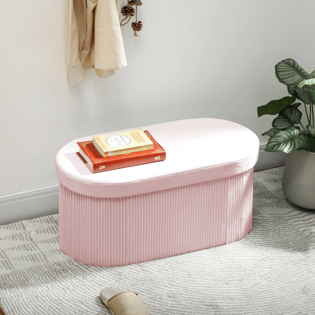 Pouf Contenitore Pieghevole 76x38x35 cm con Vano da 72L e Rivestimento in Velluto Rosa