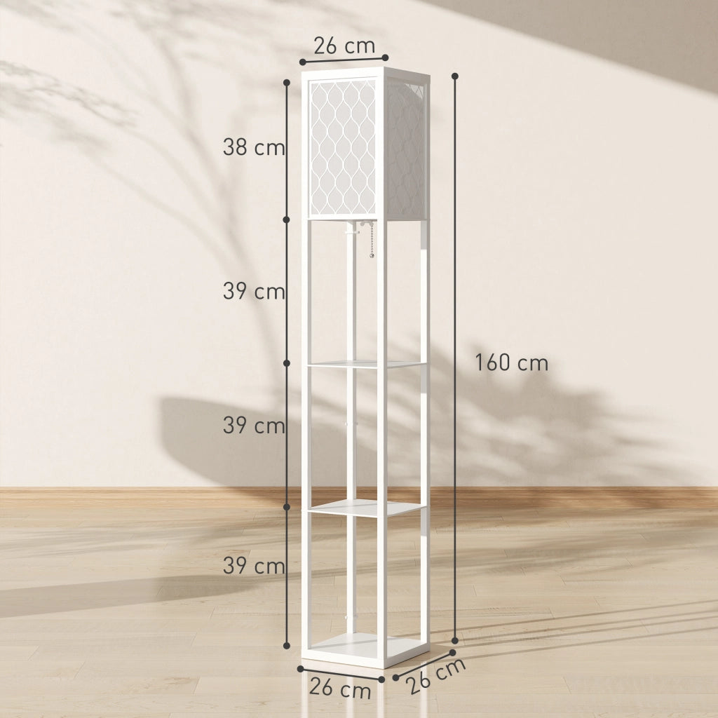 Lampada da Terra 2 in 1 Moderna con 3 Ripiani, Attacco E27, 26 x 26 x 160 cm, Bianco