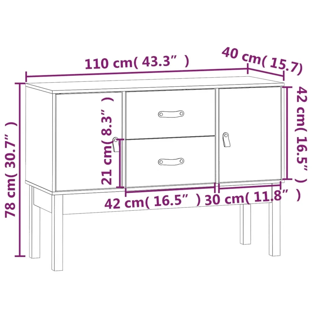 Credenza Nera 110x40x78 cm in Legno Massello di Pino