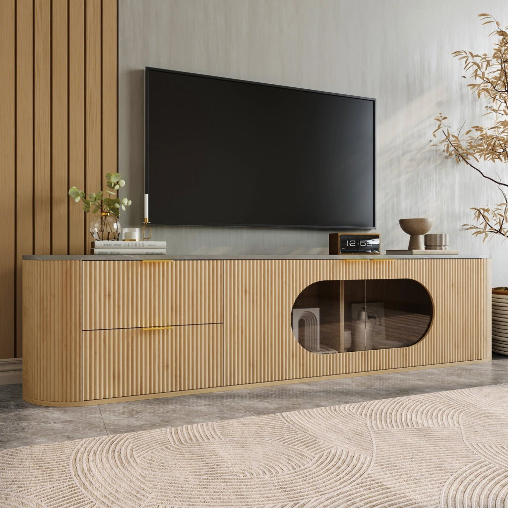 Mobile TV con Ante e Vetro ¨C MINIMAL ¨C Legno, Grigio, Soggiorno
