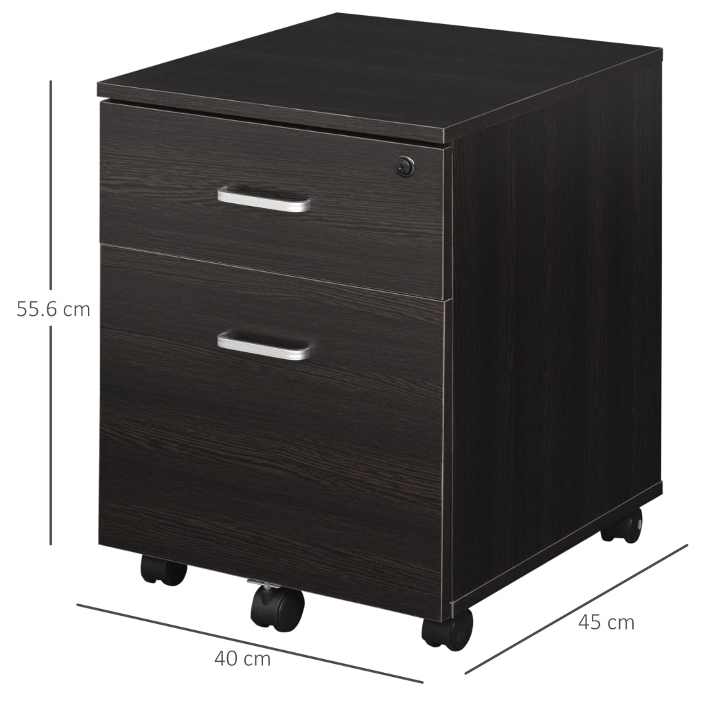 Easycomfort Schedario da Ufficio Cassettiera Per Scrivania in Legno, 2 Cassetti, Serratura con 2 Chiavi, Nero, 40x45x55.6cm