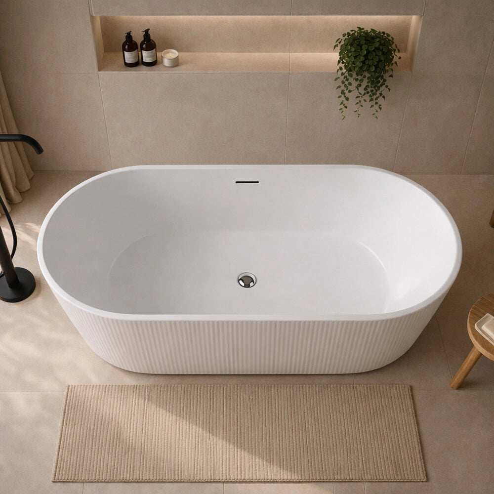 Vasca freestanding 170cm ovale con superficie cannettata in bianco lucido Venere