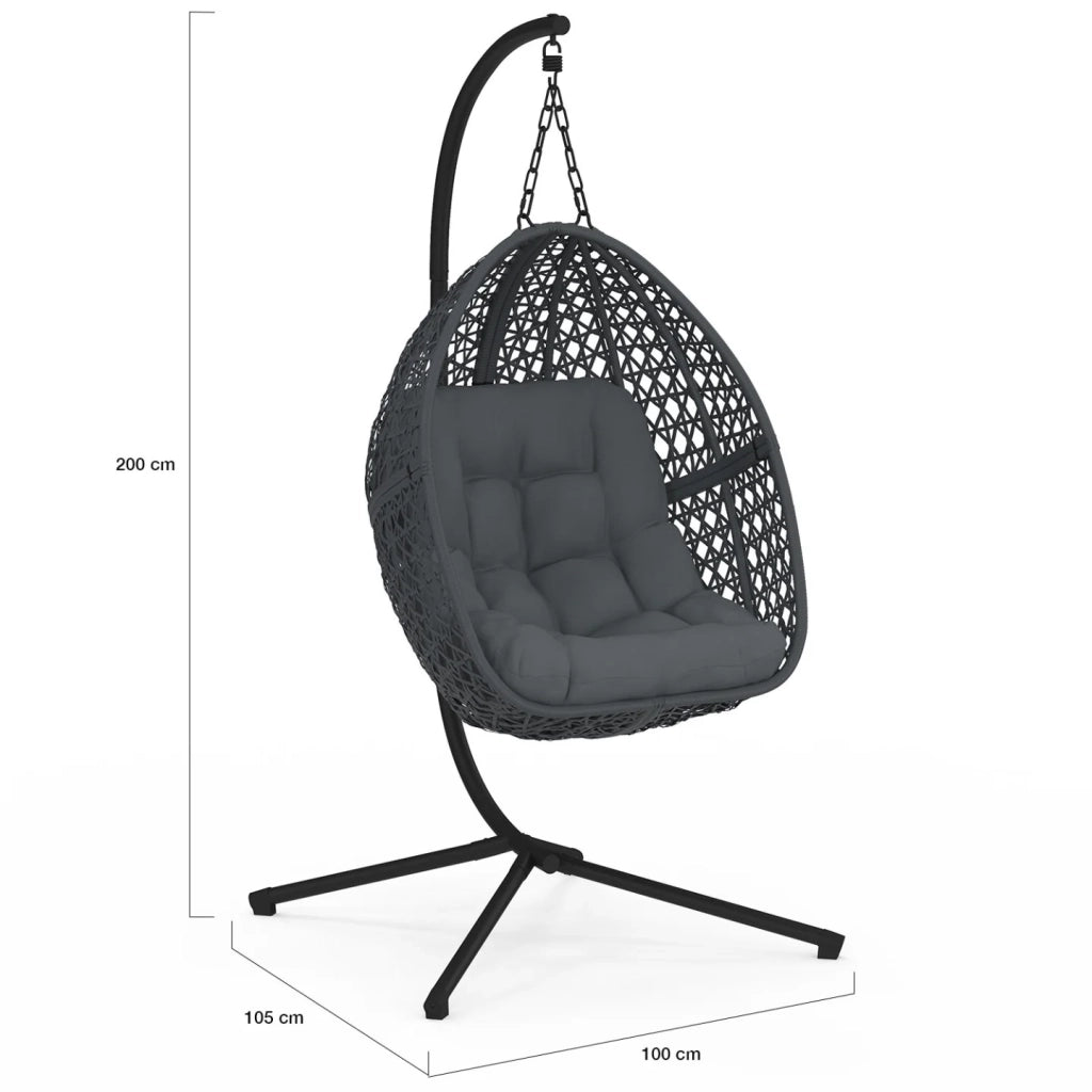 IDMarket - Poltrona a luna sospesa in rattan traforato con cuscino grigio