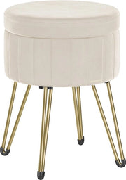 Ottomana in Velluto - Codice Prodotto - Design Rotondo - Sede a Rotelle - Supporto per Piedi Pieghevole - Progettata per Spazi Chiusi - 39 cm Dx 44,4 cm H