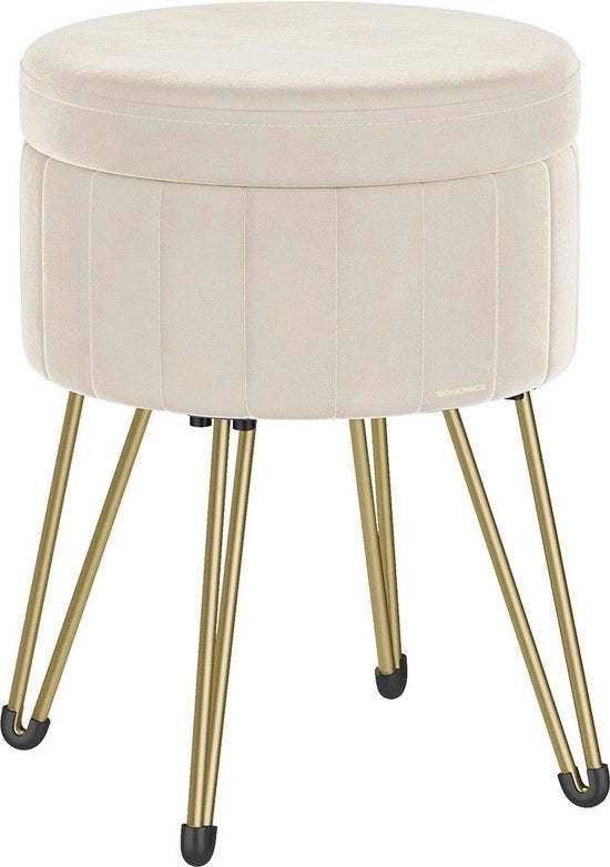 Ottomana in Velluto - Codice Prodotto - Design Rotondo - Sede a Rotelle - Supporto per Piedi Pieghevole - Progettata per Spazi Chiusi - 39 cm Dx 44,4 cm H