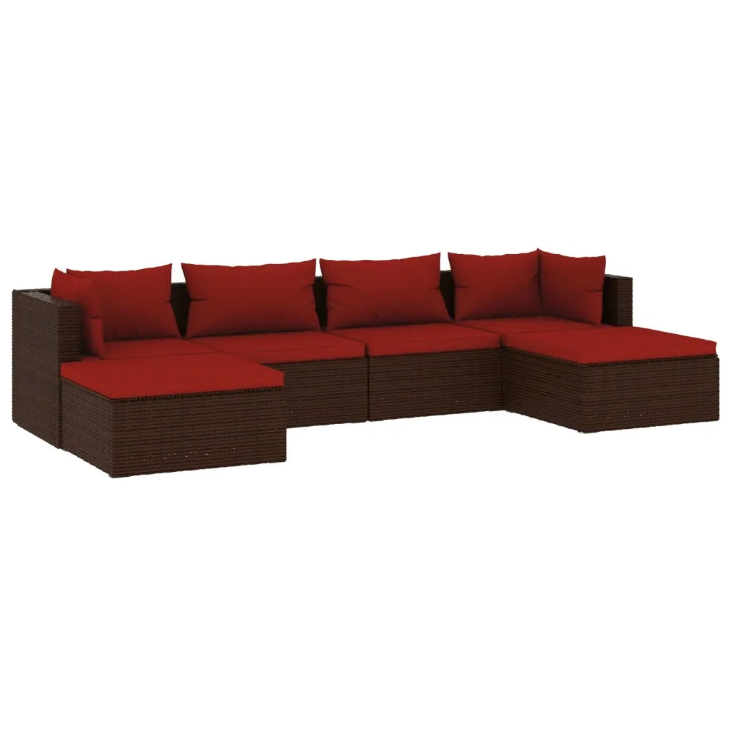 Set Divani da Giardino 6 pz con Cuscini in Polyrattan Marrone cod mxl 38942