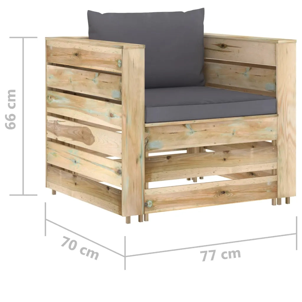 Set Salotto da Giardino 2pz | Set di Mobili da Esterno con Cuscini Legno Impregnato Verde