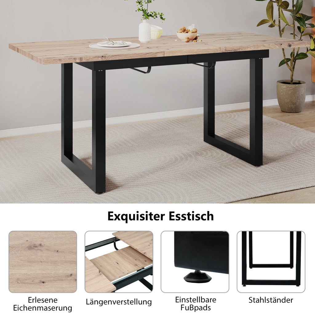 Tavolo da pranzo allungabile in MDF e metallo stile industriale rettangolare per sala da pranzo 140 × 80 × 75 cm