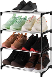 Organizzatore di scarpe 4 livelli stivale in legno con cassetta per scarpe in legno, organizzatore di scarpe per ingresso e armadio, nero