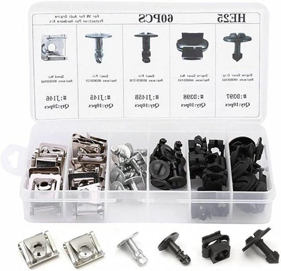 Set di clip di fissaggio 60 pezzi per auto - VW - Cassetto di stoccaggio in plastica