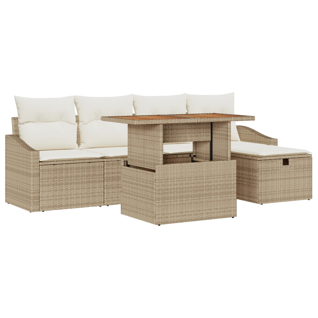 Set Divano da Giardino 6 Pezzi con Cuscini Beige Polyrattan