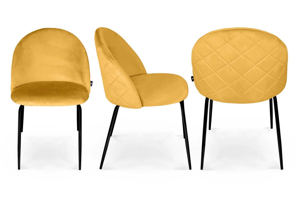Set di 2 sedie da pranzo imbottite in velluto giallo senape piede nero – Nicole - SD32NIPN