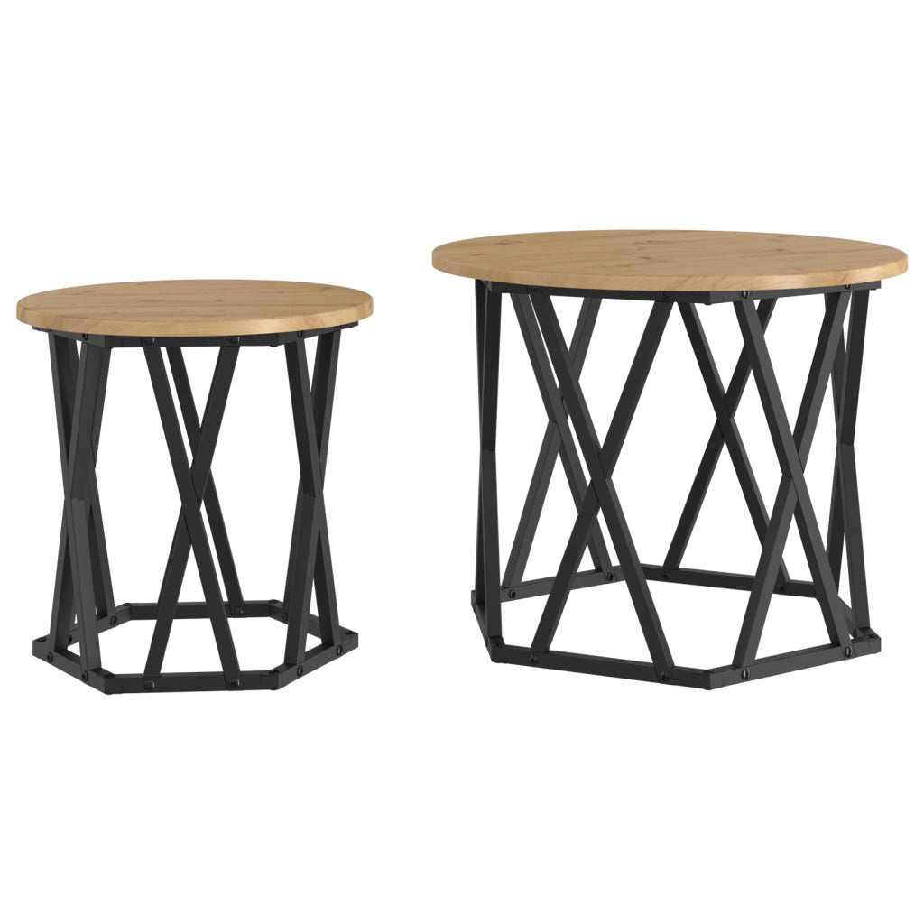 Set di tavolini impilabili 2 pcs in legno ingegnerizzato rovere artisanale
