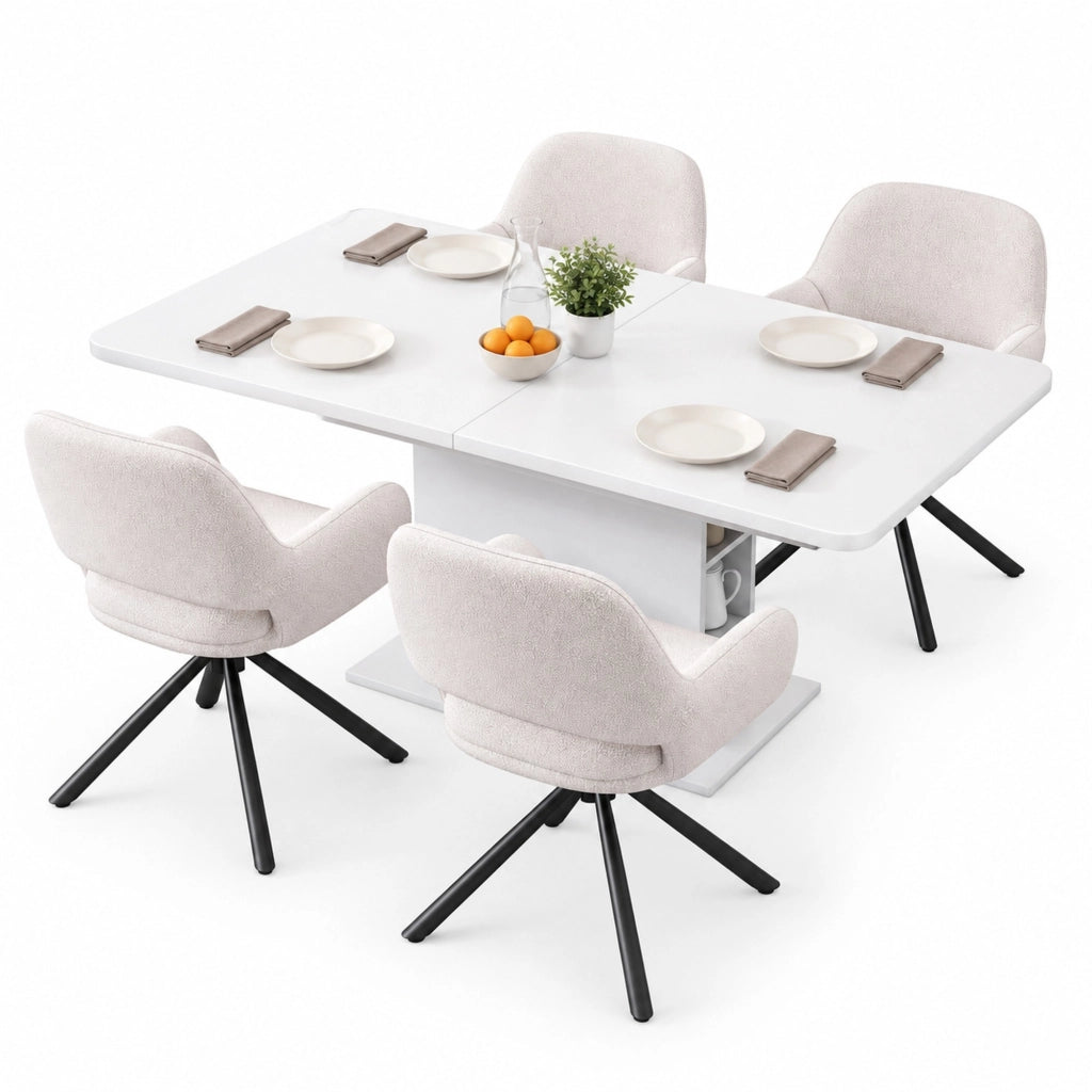 Set tavolo da pranzo estensibile e sedie bianco