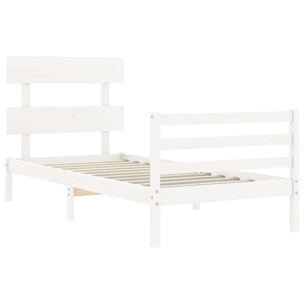 Giroletto con Testiera-Struttura Letto con testiera Bianco Single in Legno Massello 416639