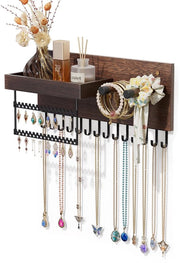 Organizzatore di accessori da appendere, cassettino per gioielli in legno con 15 ganci, appendiporta per collane, custodia per gioielli per appendere orecchini, orecchini, collane, bracciali - Nero