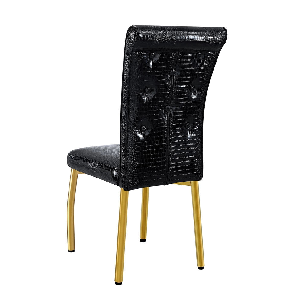 Set di 2 sedie da pranzo imbottite - Xylo - Pelle sintetica effetto alligatore, decorazioni cristallo, gambe dorate