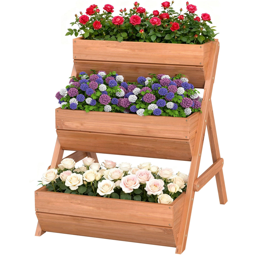 Giardino Letto Elevato Legno 3 Livelli con Drenaggio ¨C Zephmum ¨C Marrone 65x75x76 cm