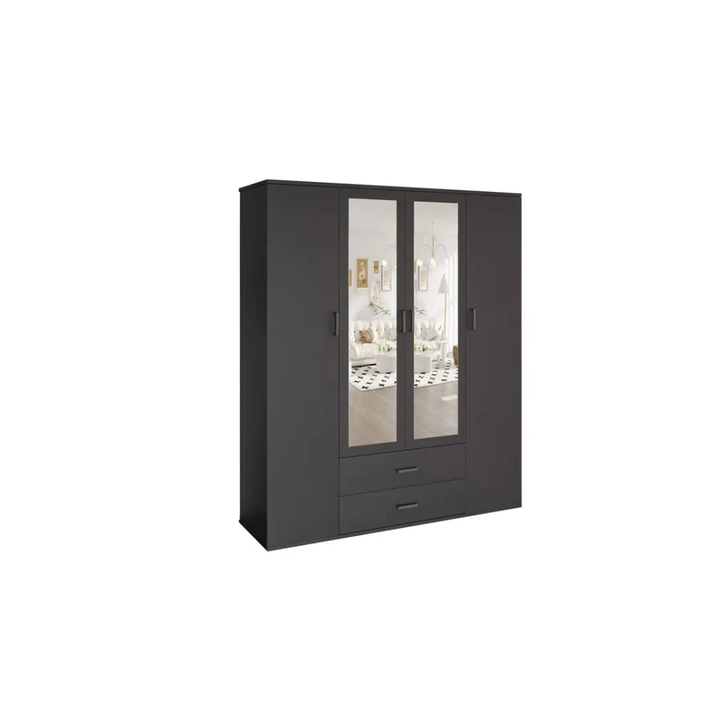 Armadio TOM – 4 porte con specchi – Colore grigio antracite – L160 cm – Design moderno e grande capacità di stoccaggio