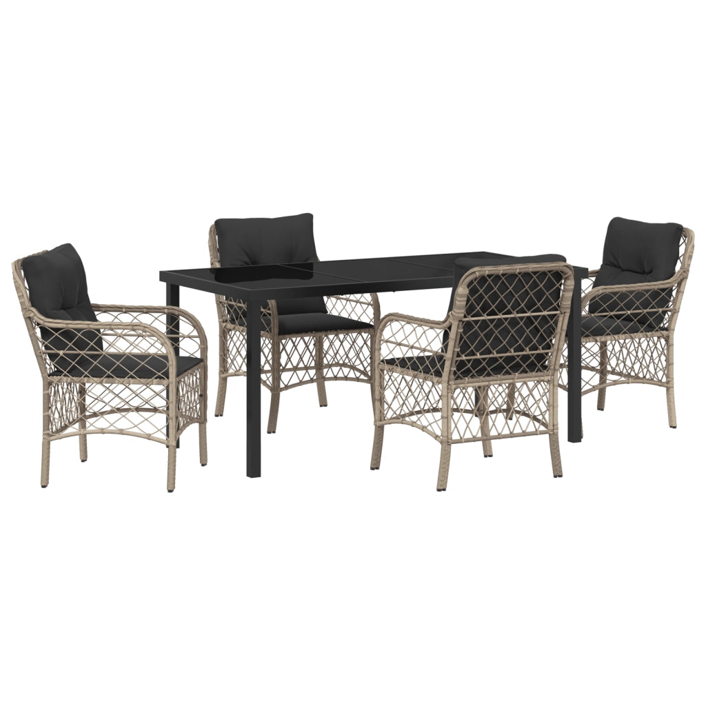 Set da pranzo da giardino 5 pezzi con cuscini grigio chiaro rattan poliestere