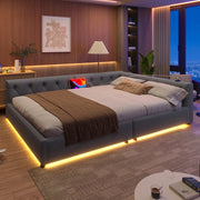 Divano letto con rete a doghe in lino grigio 140x200 cm