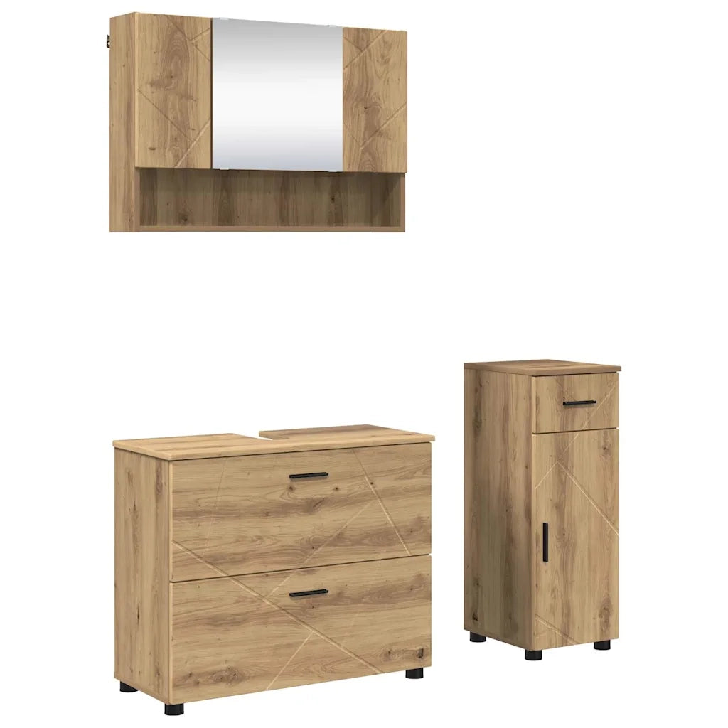 Set di mobili per il bagno con porta 3 pcs Rovere artigianale 3393042