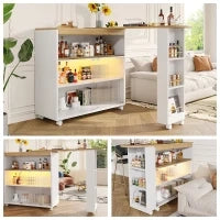 Moderno tavolo bar estensibile e mobile, con LED,grande spazio di stoccaggio, adatto a cucine, ristoranti e bistrot,138-204×39×105 cm, Bianco