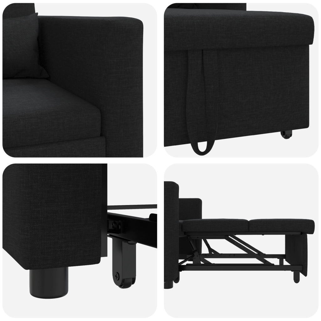 Divano letto singolo 3 in 1 Convertibile in tessuto nero